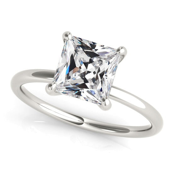 Diamond Solitaire Ring Princess Old Mine Cut White Gold