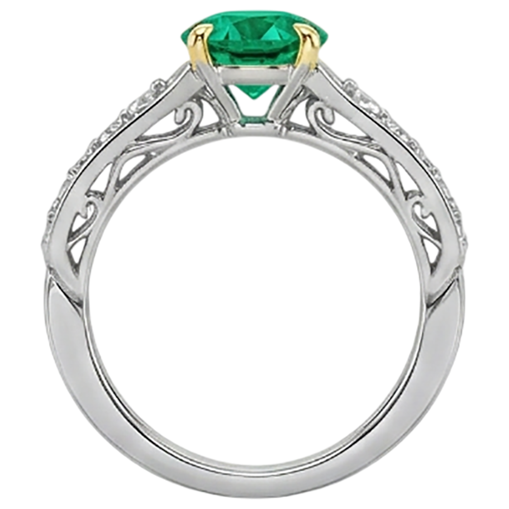 Natural Real ( Not Lab Grown ) Diamond & Green Emerald GIA Ring Two Tone Gold 14K Jewelry