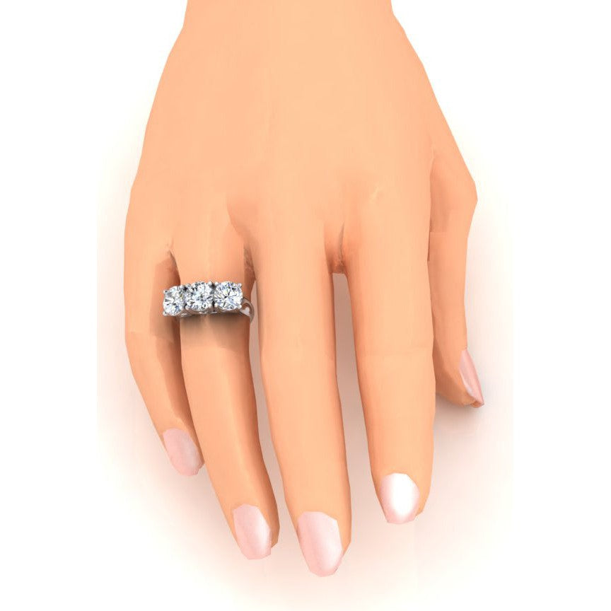 Diamond Band Genuine 3 Stone Gold White