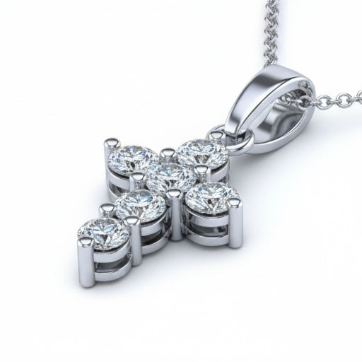 Natural Real Diamond ( Not Lab Grown ) Cross Necklace 2.00 Ct Round Brilliant Cut 14K White Gold