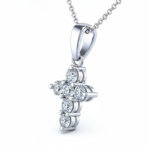 Natural Real Diamond ( Not Lab Grown ) Cross Necklace 2.00 Ct Round Brilliant Cut 14K White Gold