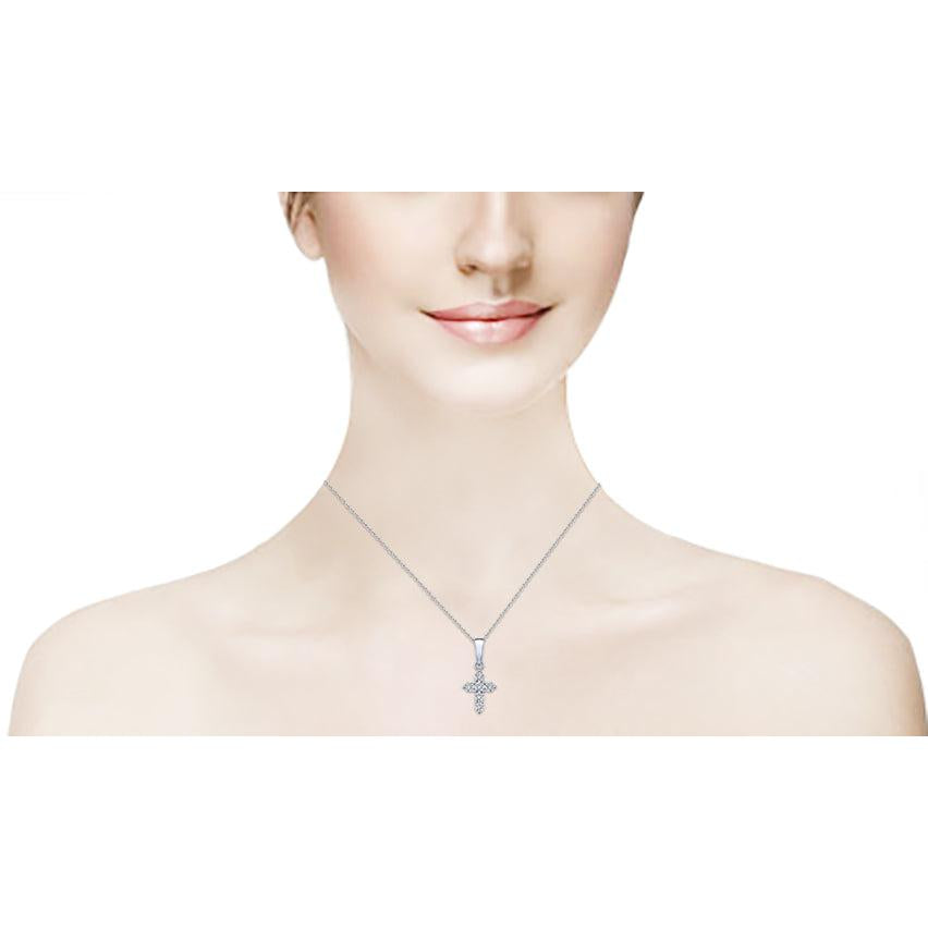 Diamond Cross Necklace 2.00 Ct Round Brilliant Cut 14K White Gold