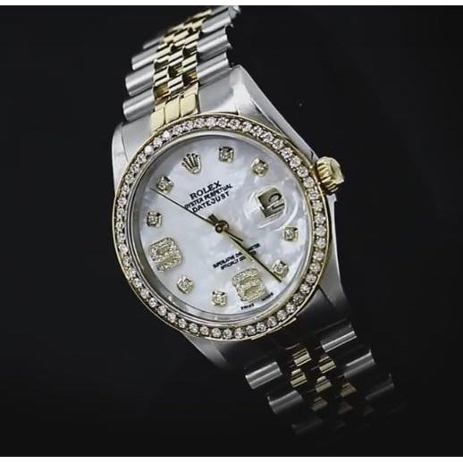 Diamond Bezel Rolex 34 Mm Date Watch Covered 2 Ct. Custom Diamond Two Tone