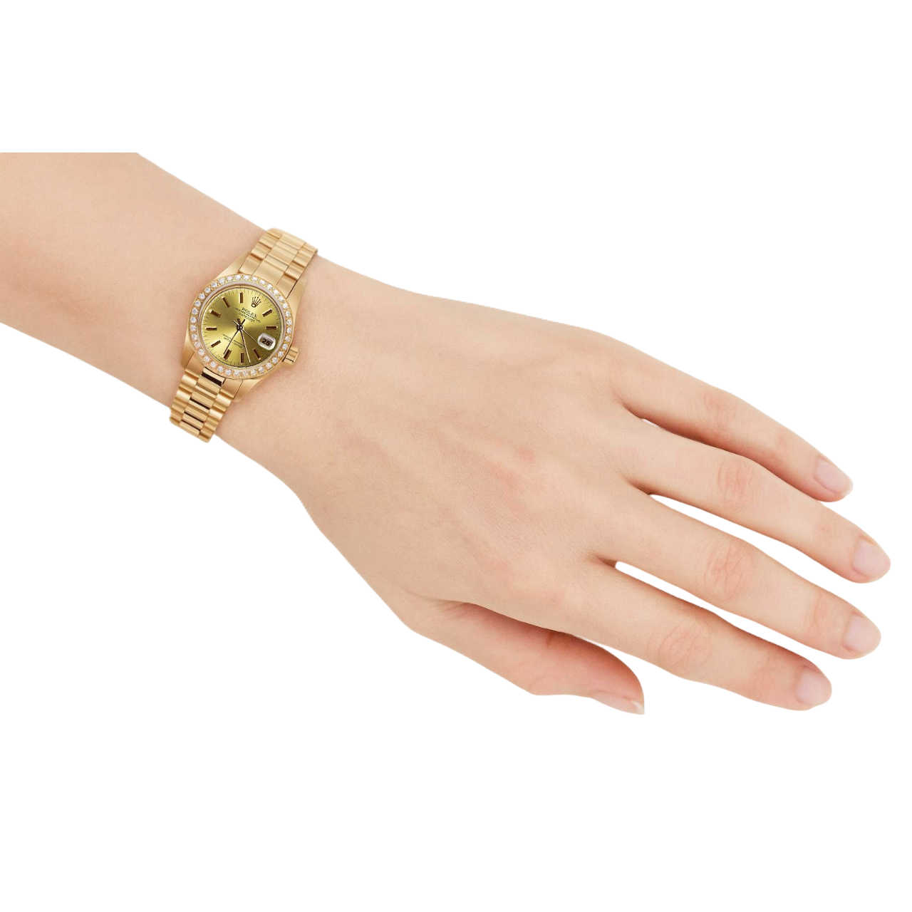 Dj Rolex Diamond Bezel Presidential Watch Champagne Stickdial Gold P2