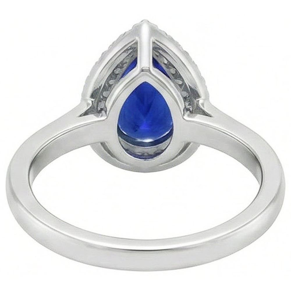 Natural Real ( Not Lab Grown ) Double Halo Anniversary Ring Pear Sri Lankan Sapphire 3 Carats