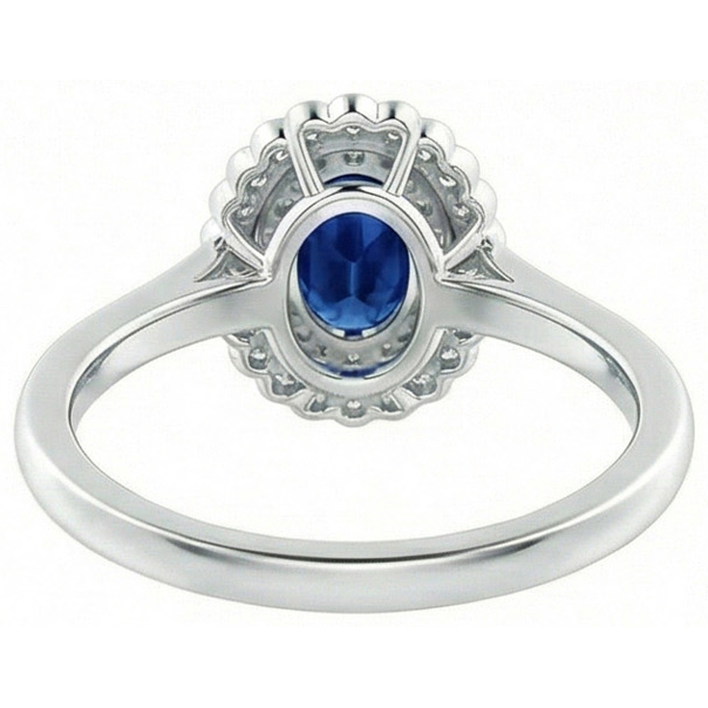 Double Halo Blue Sapphire With Natural Earth Mined Diamonds Ring 3.25 Carats