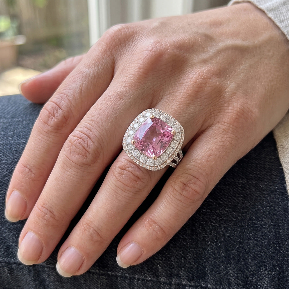 Double Halo Kunzite Ring