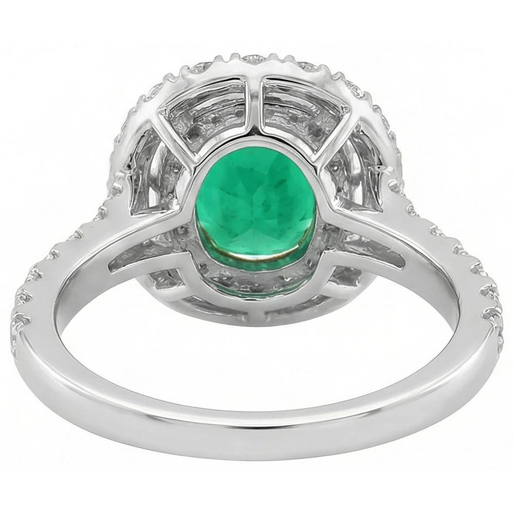 Natural Real ( Not Lab Grown ) Double Halo Ring Green Emerald GIA Wedding Jewelry