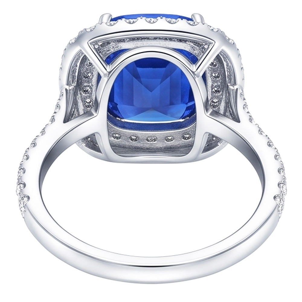 Double Halo Ring Oval Ceylon Sapphire 4 Carats Natural Earth Mined Diamond Split Shank