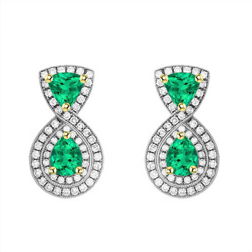 Double Halo Drop Earrings Green Emeralds And Diamonds Jewelry