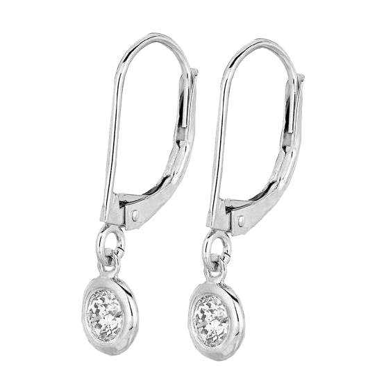 Drop Down Bezel Earrings Natural Earth Mined Diamonds Leverback White Gold 0.80 Carats