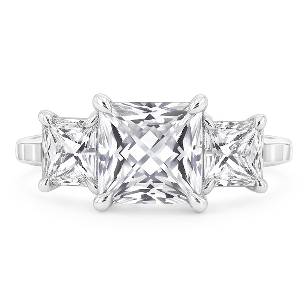 Eagle Claw Prongs French Cut Natural Real Diamond ( Not Lab Grown ) Three Stone Ring 4 Carats