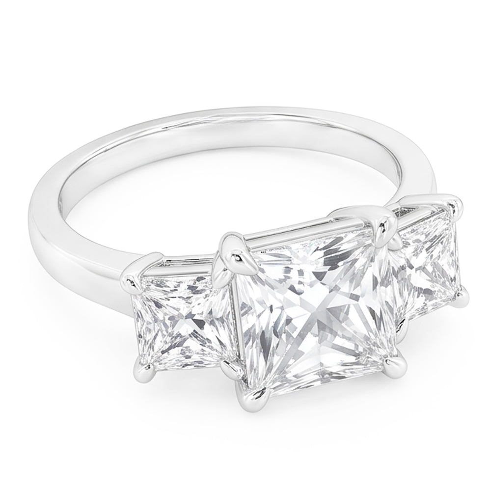 Eagle Claw Prongs French Cut Natural Real Diamond ( Not Lab Grown ) Three Stone Ring 4 Carats