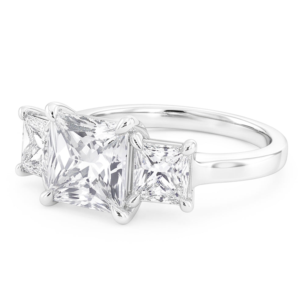 Eagle Claw Prongs French Cut Natural Real Diamond ( Not Lab Grown ) Three Stone Ring 4 Carats