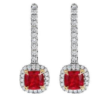 Eagle Claws Ruby Dangle Natural Earth Mined Diamond Earrings Two Tone Gold 14K