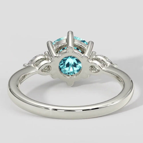 Natural Real ( Not Lab Grown ) Electric Bluish Paraiba Tourmaline & Diamond Ring