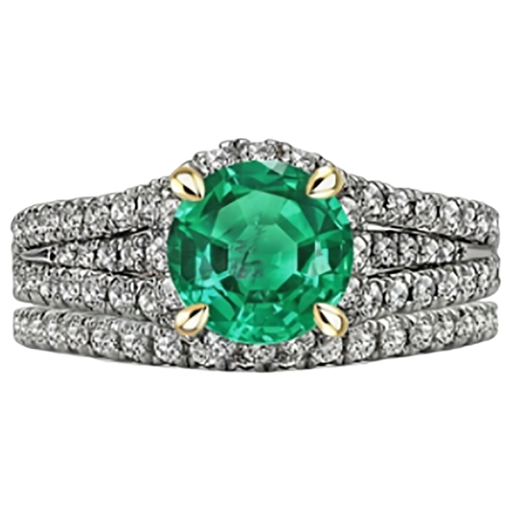 Natural Real ( Not Lab Grown ) Elegant Green Emerald GIA Ring Set Round Cut Eagle Claw Prongs