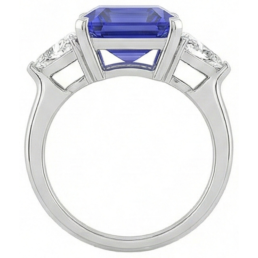 Emerald 3 Stone Ceylon Sapphire Ring With Trillion Natural Earth Mined Diamond 3.50 Carats