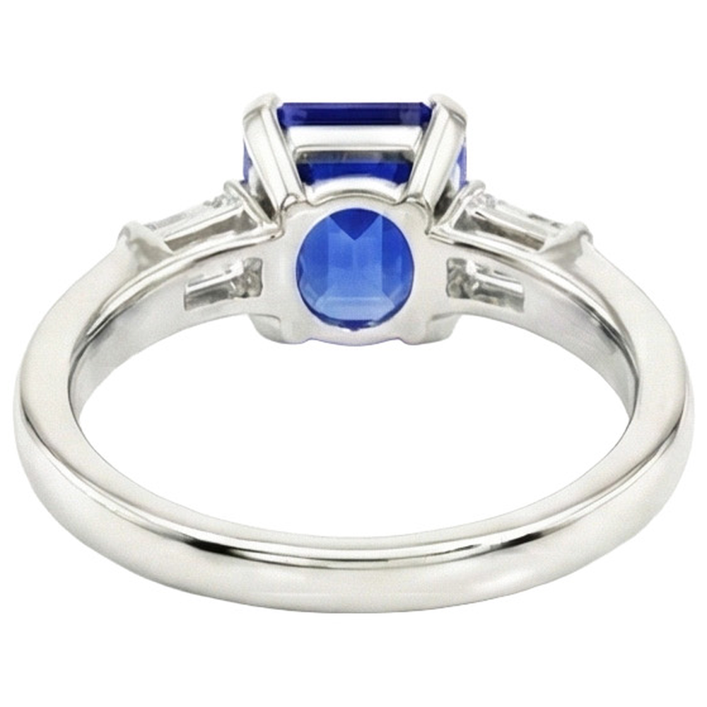Emerald 3 Stone Natural Earth Mined Diamond Sapphire Ring 1.75 Carats Tapered Baguettes