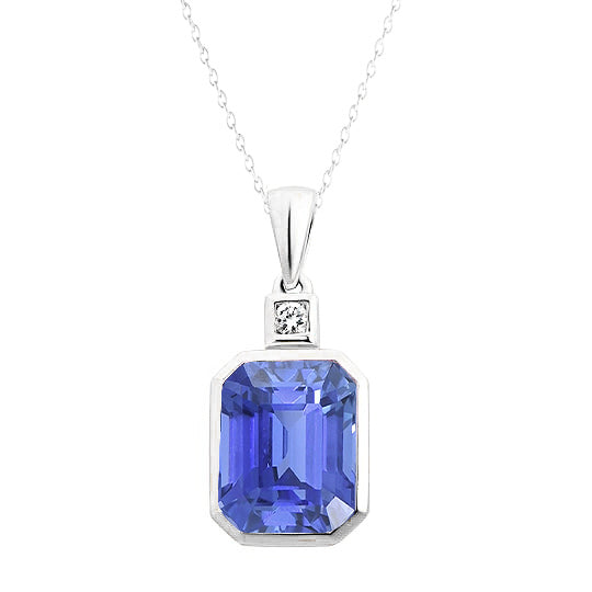 Emerald Blue Sapphire & Diamond Pendant Bezel Set 2 Stones