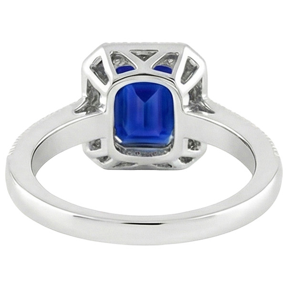 Emerald Cut Blue Sapphire Natural Earth Mined Diamond Engagement Ring 2.20 Carats Gold 14K