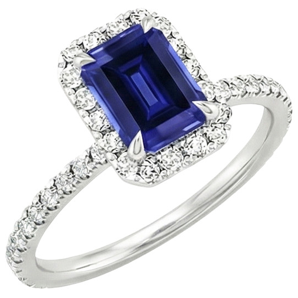 Emerald Cut Sapphire Natural Earth Mined Diamond Engagement Ring