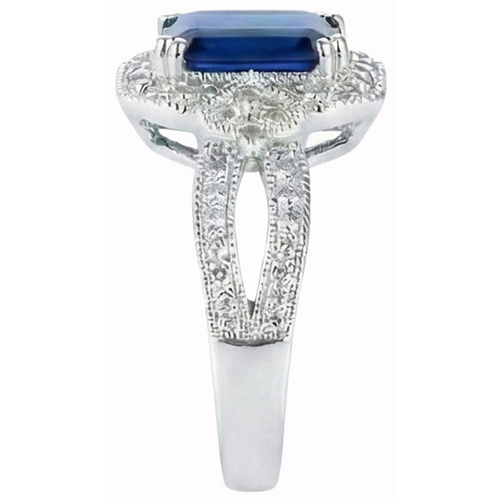 Emerald Cut Sri Lanka Sapphire Natural Earth Mined Diamond Ring White Gold 14K 3.5 Ct.
