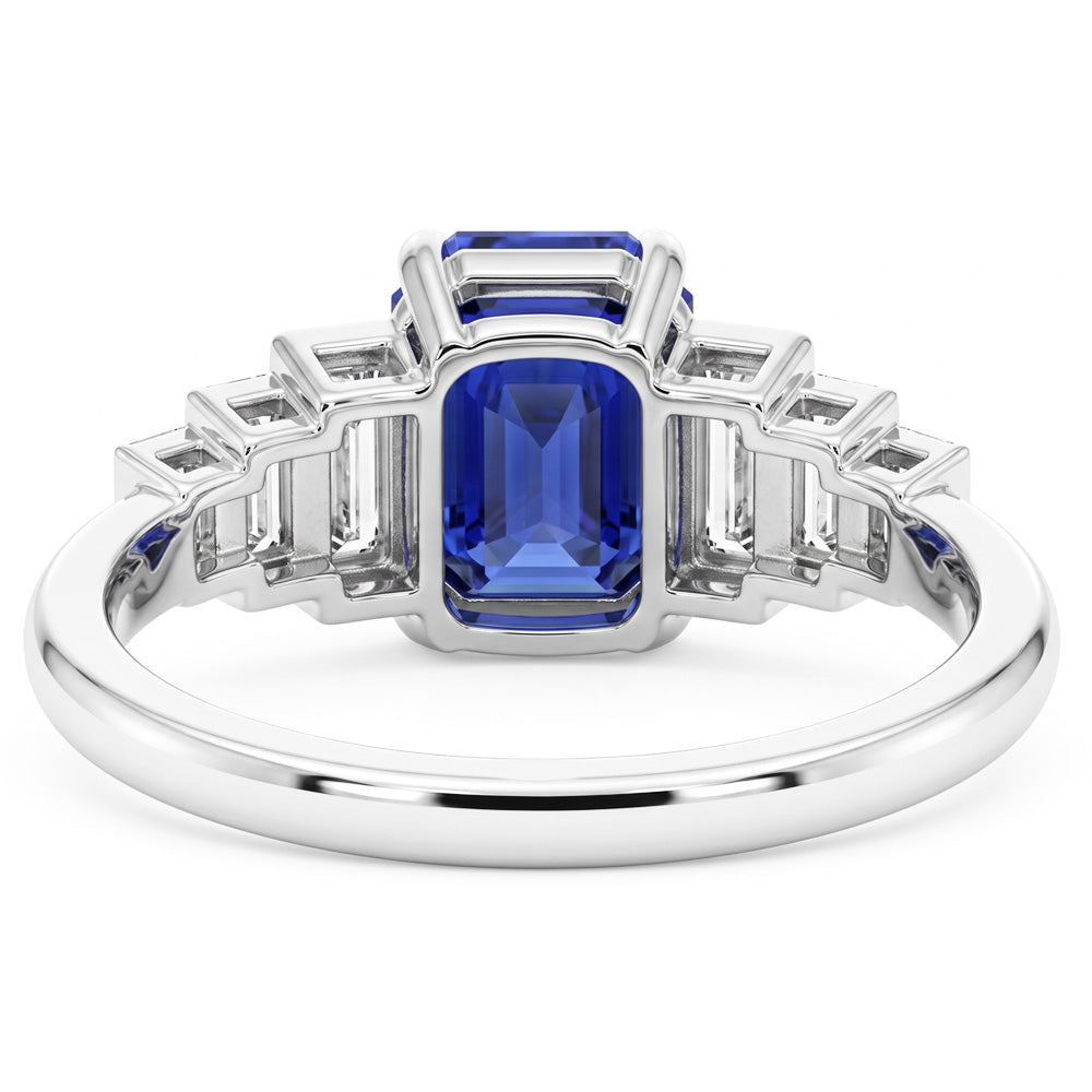 Emerald Gemstone Ring Ceylon Sapphire & Baguette Natural Earth Mined Diamonds 2.50 Carats