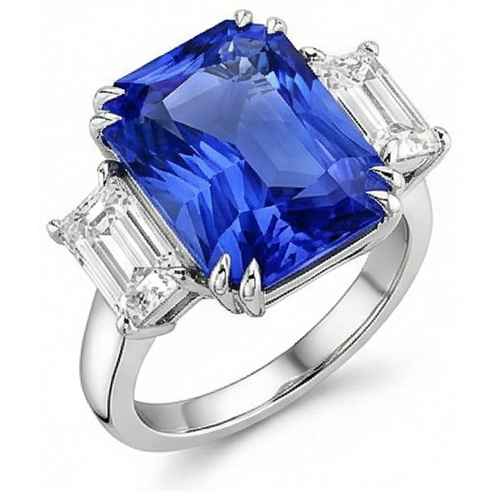 Emerald Natural Earth Mined Diamond Jewelry 3 Stone Ring Radiant Sapphire 5.50 Carats