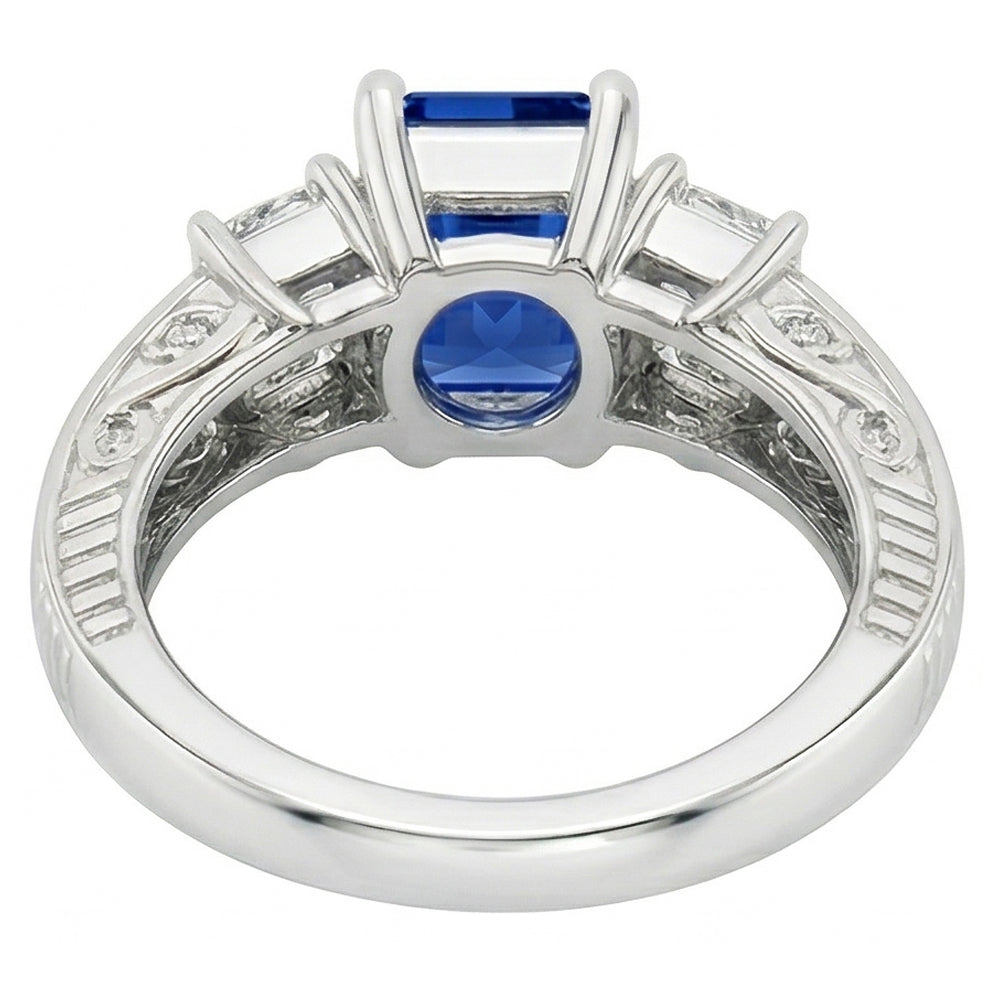 Emerald Natural Earth Mined Diamond Vintage Style Ring 2 Carat Blue Sapphire Radiant Shape