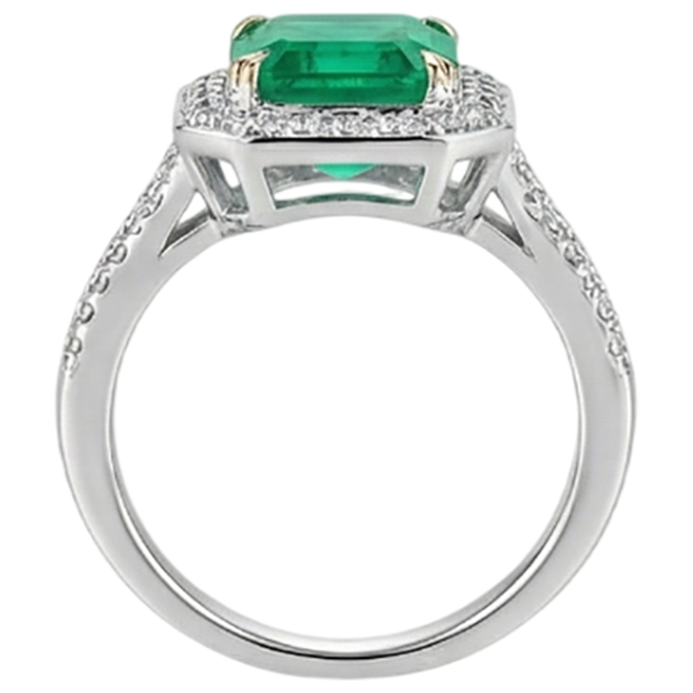 Natural Real ( Not Lab Grown ) Emerald GIA Shape Green Emerald GIA & Diamond Wedding Ring Split Shank