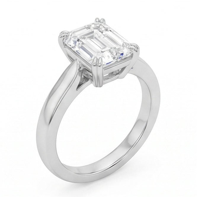 Emerald Shape Natural Earth Mined Diamond Solitaire Ring