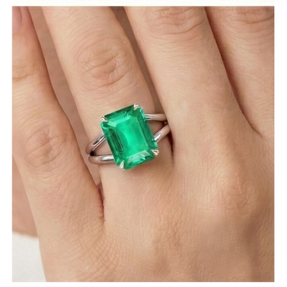 Natural Real ( Not Lab Grown ) Emerald GIA Shaped Solitaire Green Emerald GIA Ring