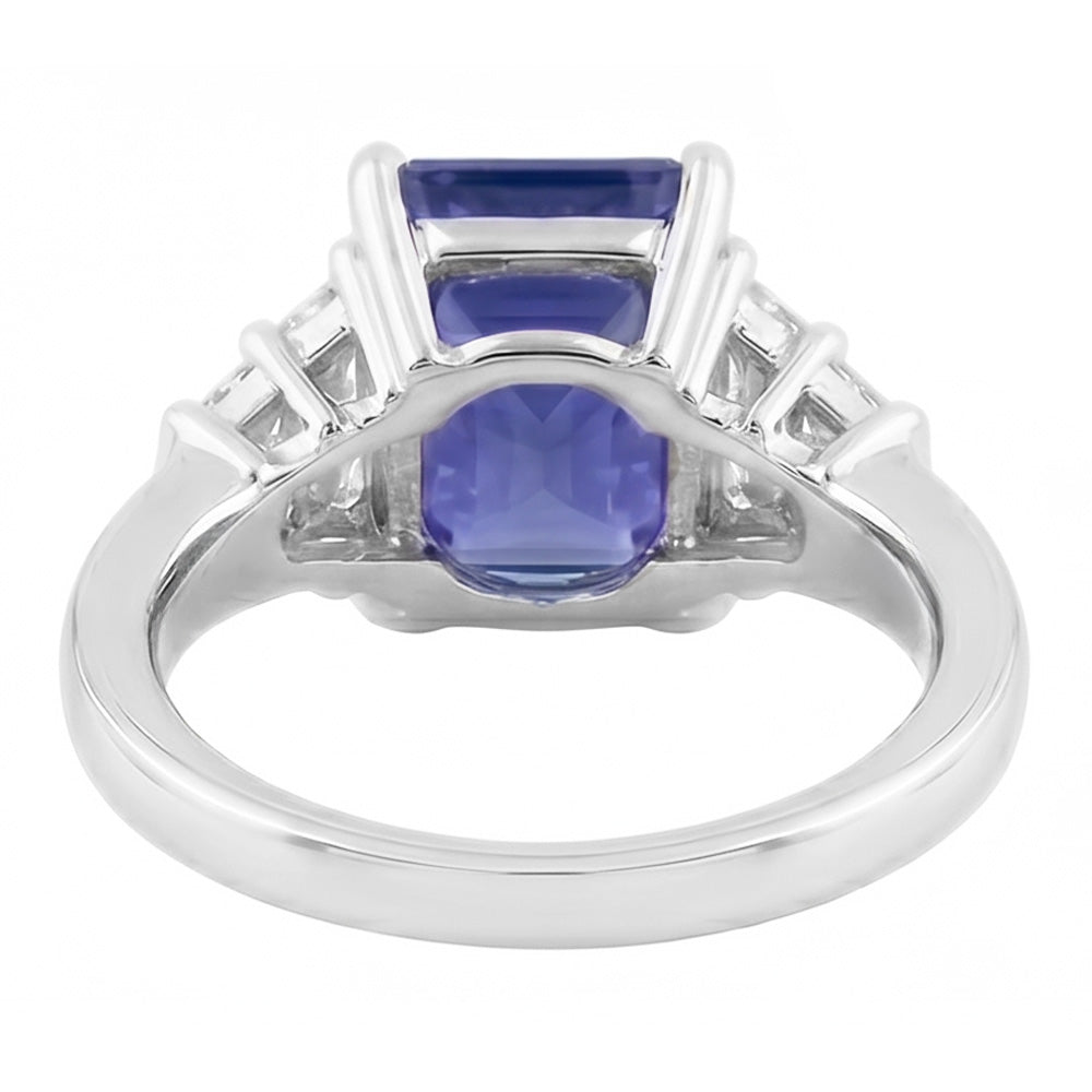 Emerald & Baguette Natural Earth Mined Diamond Blue Sapphire Anniversary Ring New 4 Carats