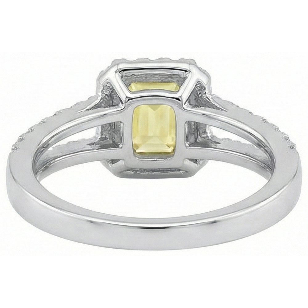 Emerald & Round Cut 4 Ct Yellow Sapphire Natural Earth Mined Diamonds Ring White Gold 14K