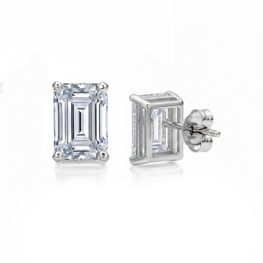 Emerald Cut Lab Grown Diamond Women Stud Earrings White Gold 2 Carats