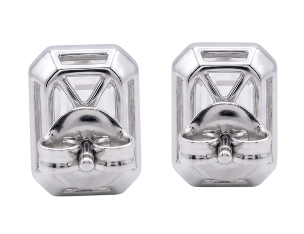 Emerald Cut Women Stud Lab Grown Diamonds 14K Earring White Gold