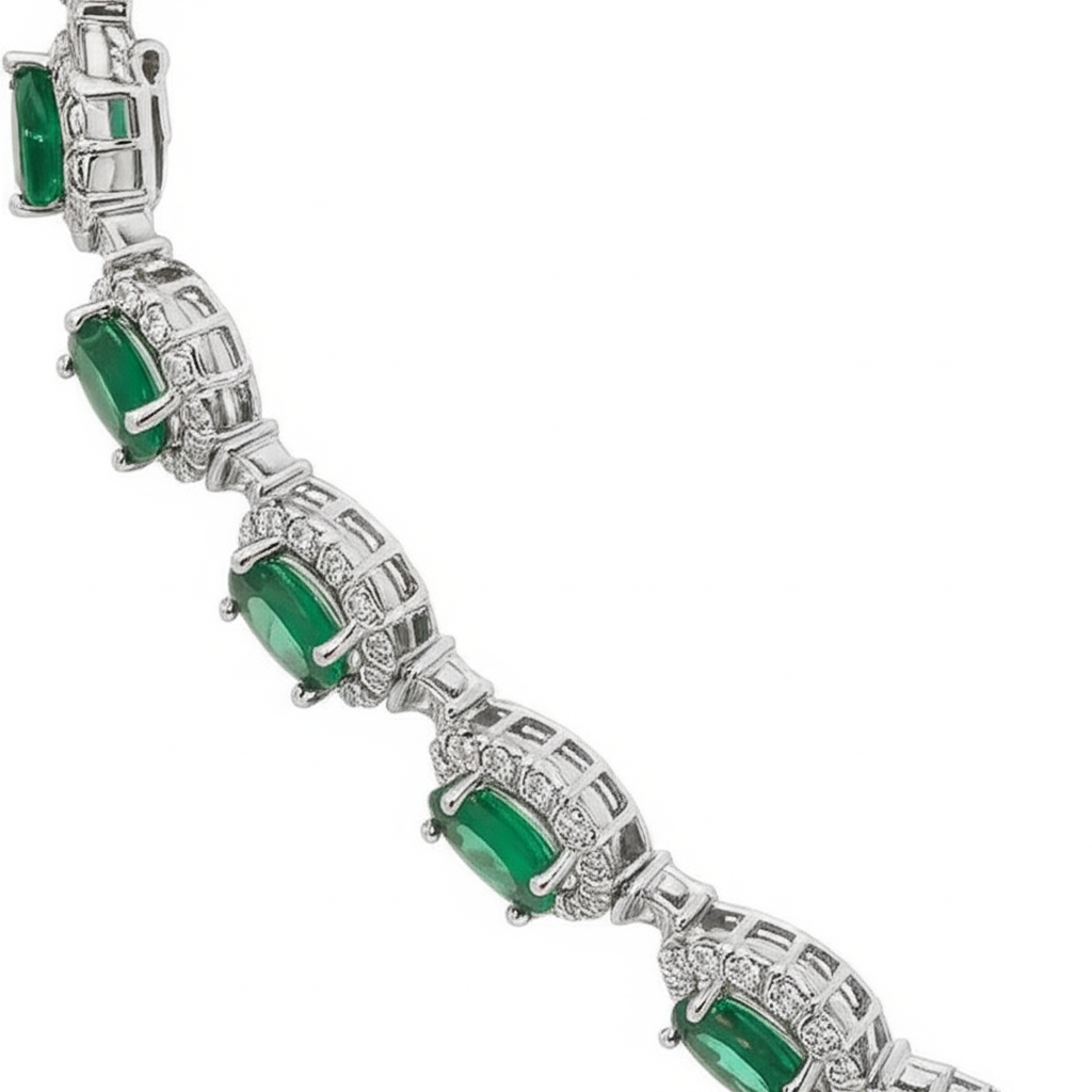 Oval Cut Green Emerald With Natural Earth Mined Diamonds Women Tennis Bracelet 14K 8.5 Ct.