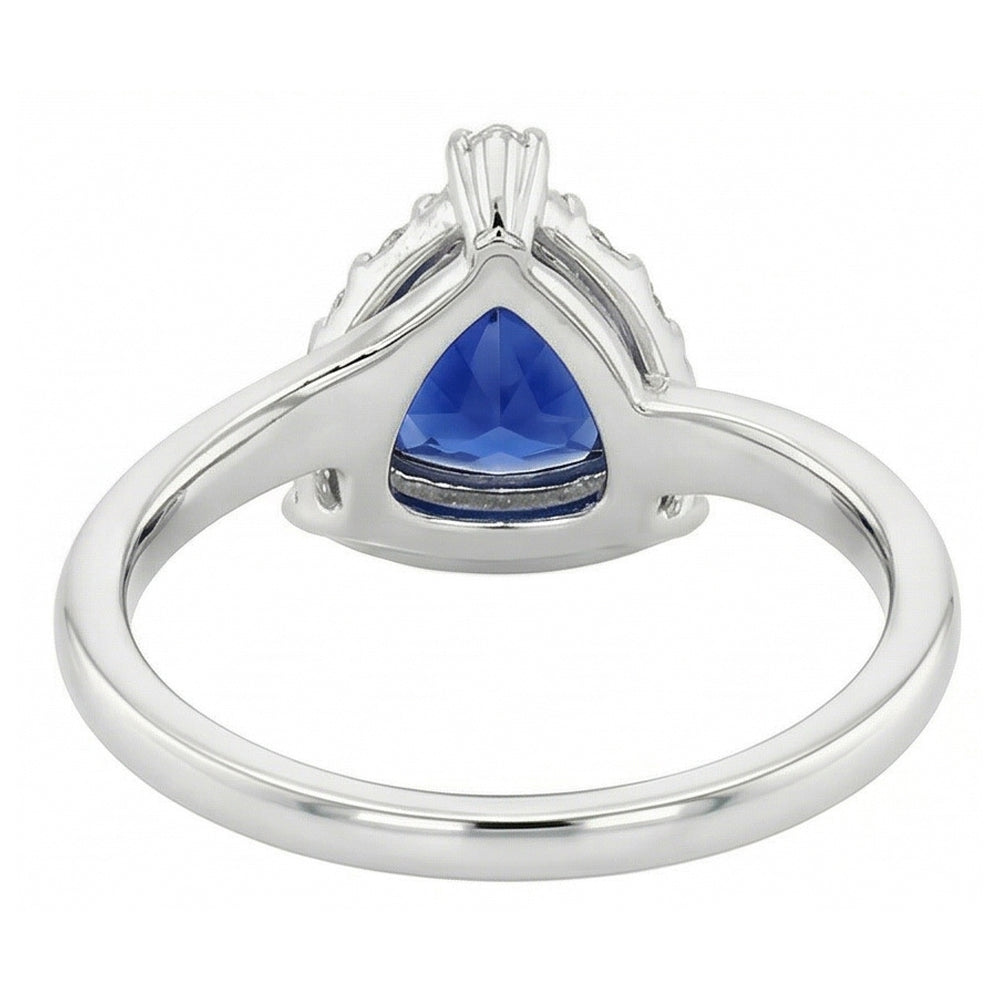 Engagement Halo Natural Earth Mined Diamond Ring Trillion Deep Blue Sapphire 2 Carats