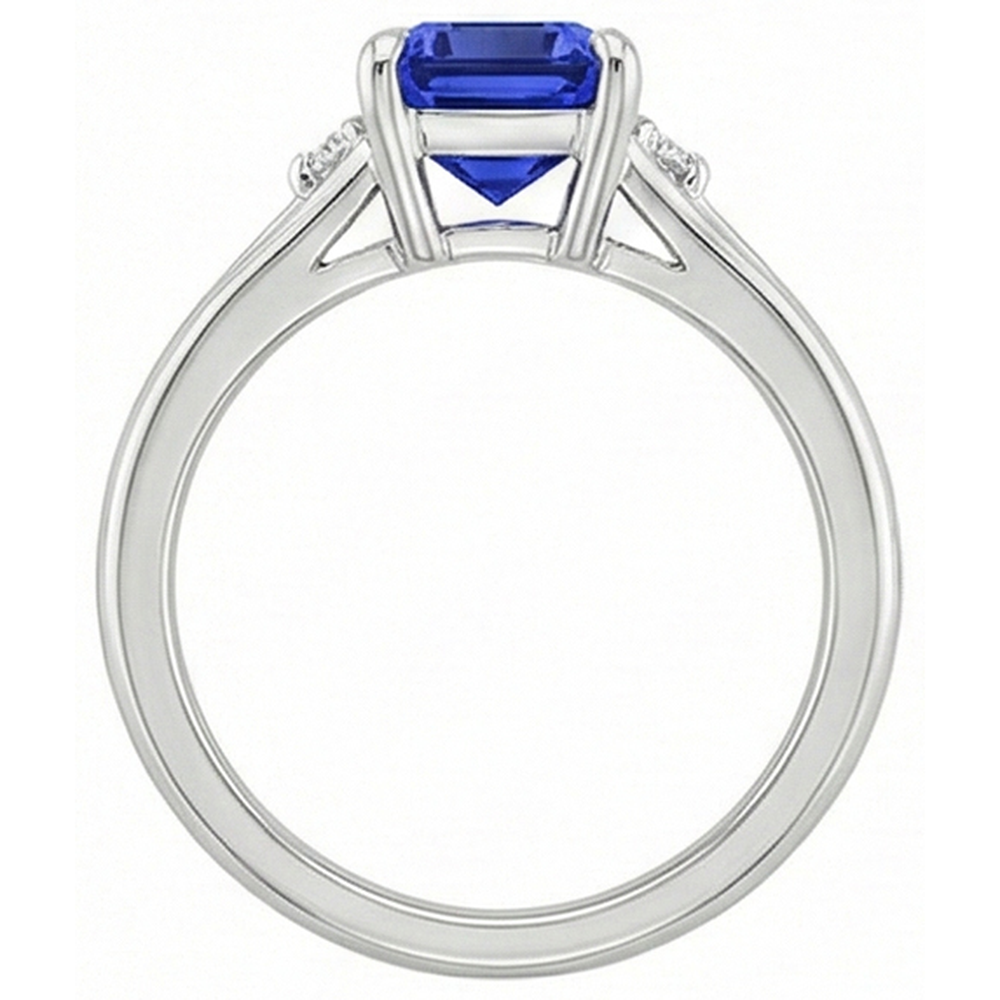 Engagement Ring 3 Stones Emerald Ceylon Sapphire & Natural Earth Mined Diamond 3.25 Carats
