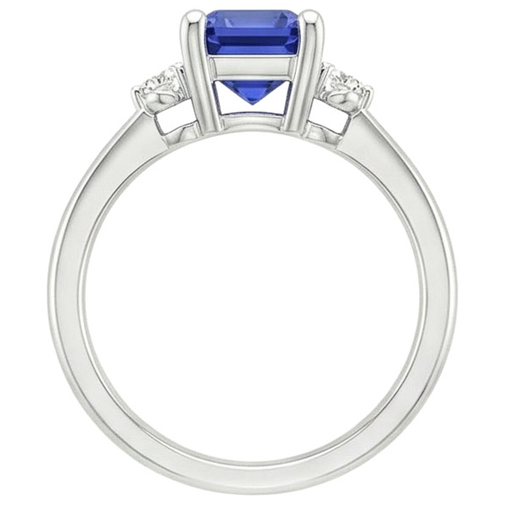 Engagement Ring 3 Stones Radiant Ceylon Sapphire & Natural Earth Mined Diamond 3.50 Carats