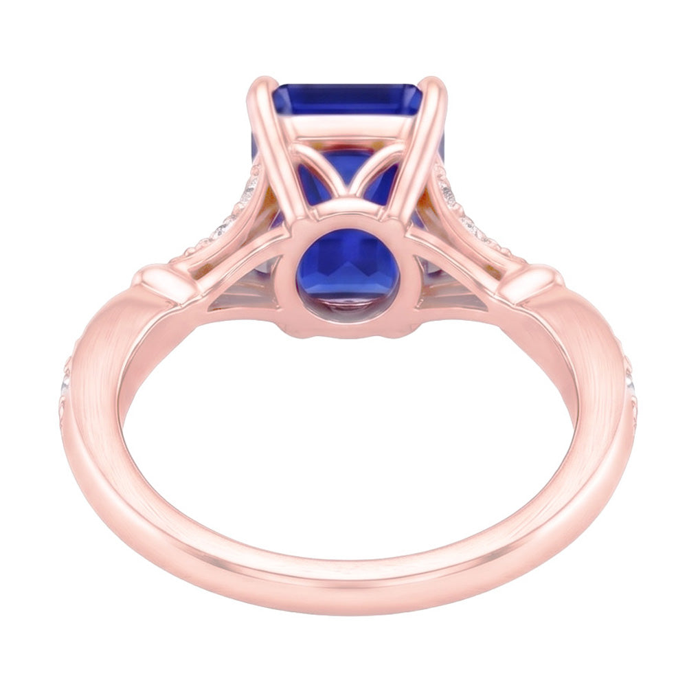 Engagement Ring Accents Stone Radiant Blue Sapphire & Natural Earth Mined Diamond 4 Carats