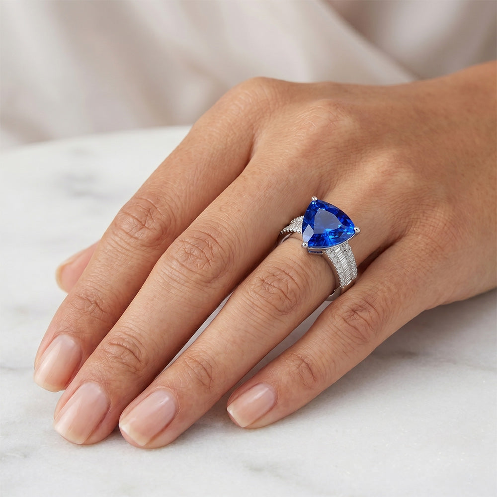 Engagement Ring Gemstone Blue Sapphire & Natural Earth Mined Diamonds 4 Carats New