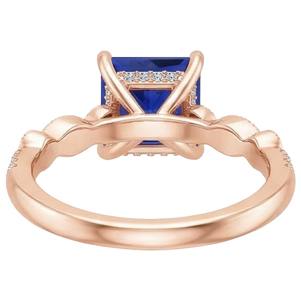 Engagement Ring Princess Sapphire Sri Lankan and Natural Earth Mined Diamonds 5.25 Carats
