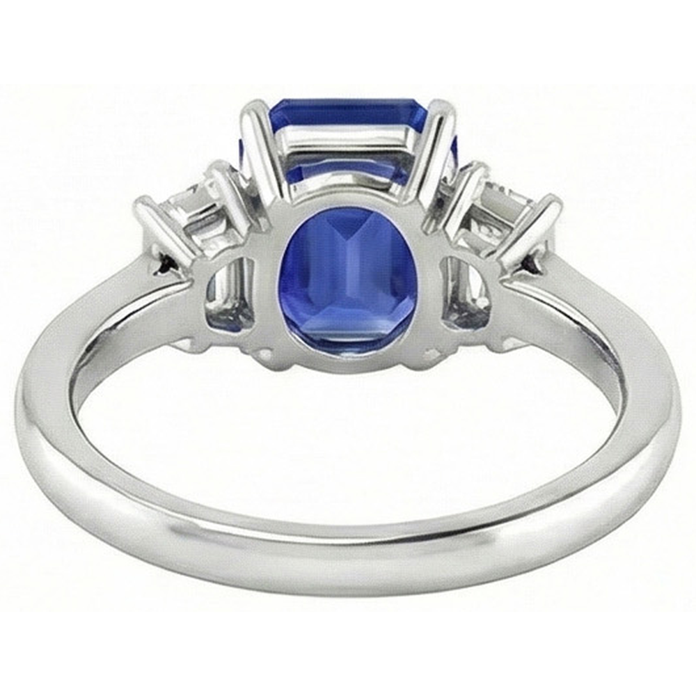 Natural Real ( Not Lab Grown ) Engagement Three Stone Ring Emerald Sri Lankan Sapphire 2.50 Carats