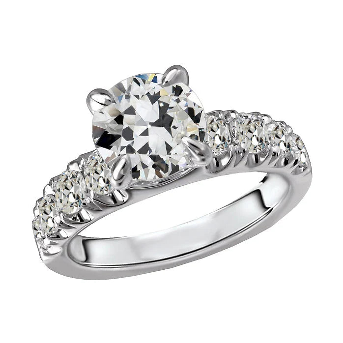 Engagement Ring Round Old Mine Cut Diamond White Gold 5 Carats