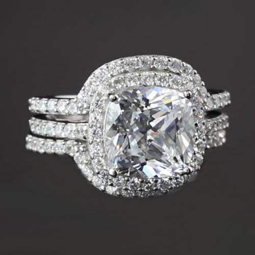 Engagement Anniversary Ring Set 5 Carats Cushion Cut White Gold 14K Natural Earth Mined Diamond