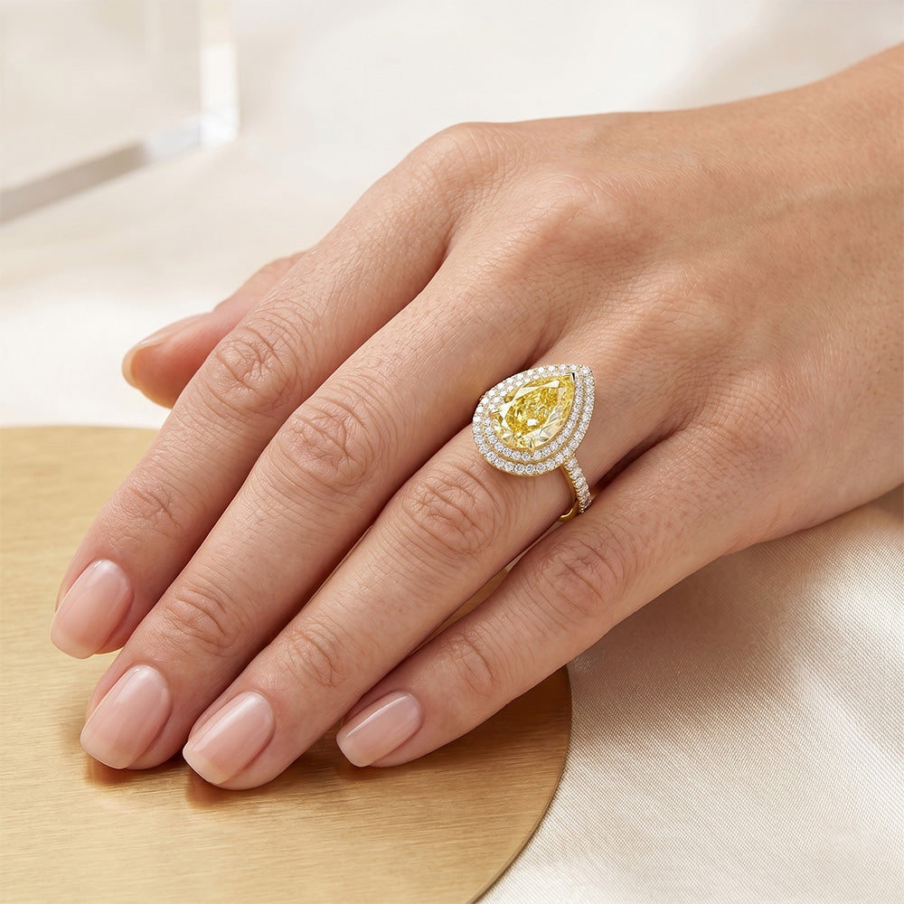 Fancy Yellow Diamond Pear Shape Fine Jewelry Ring 2 ct – 14K