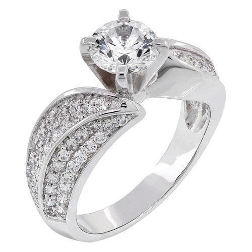 Fancy Round Diamond Ring With Accents 2.50 Ct. 14K White Gold New