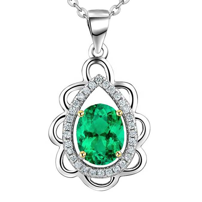 Fashionable Pear Shape Pendant Oval Green Emerald Gemstone
